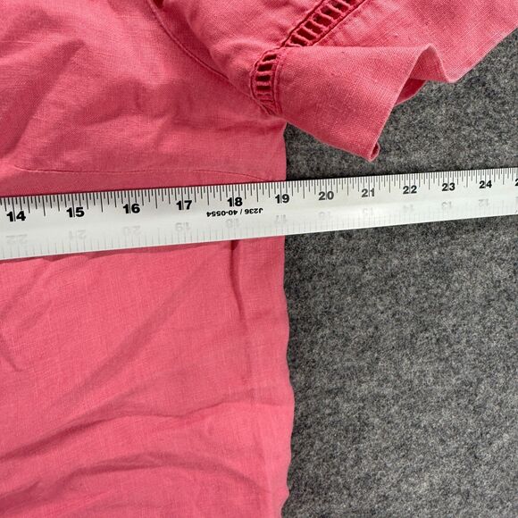 Sag Harbor Shirt Women 6P Petite Pink Button Up Collared Short Sleeve Linen - Picture 4 of 6